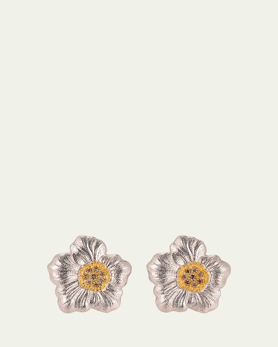 Blossoms Gardenia Diamond Button Earrings, 2.5cm
